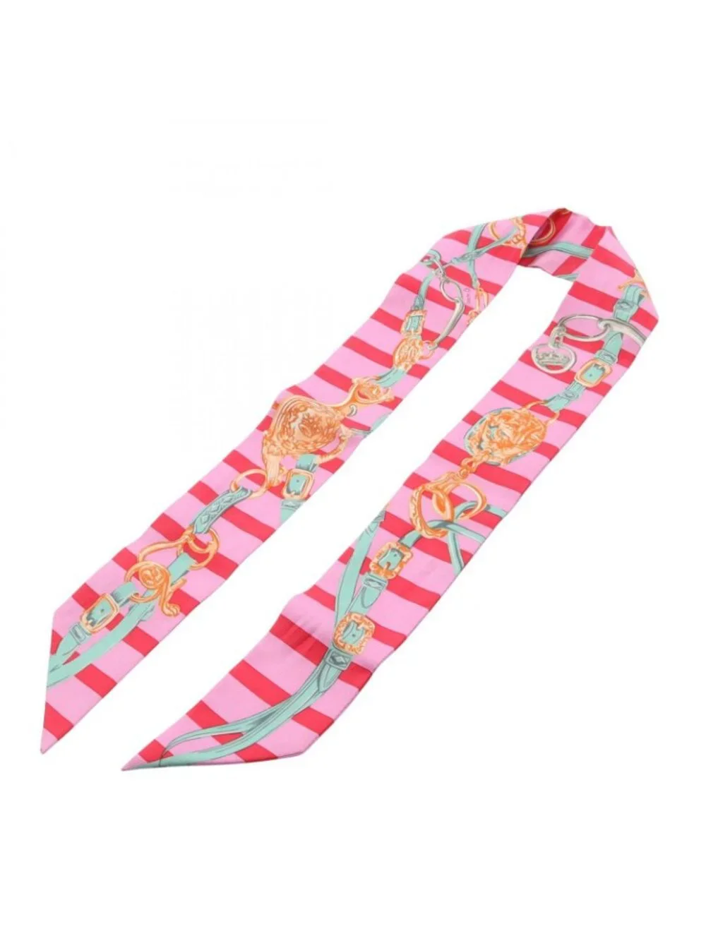 Hermes Scarf Twilly Brides de Gala Bayadere Ribbon Pink Silk